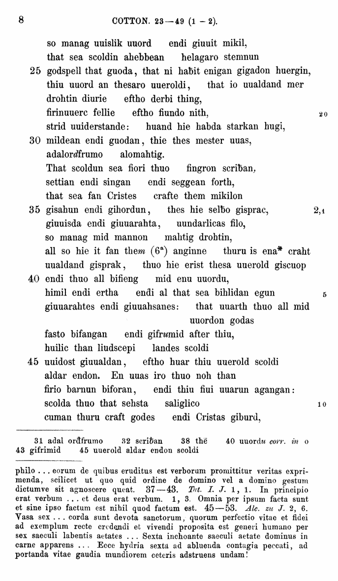 HELIAND herausgegeben von Eduard Sievers (1878) p.  8.