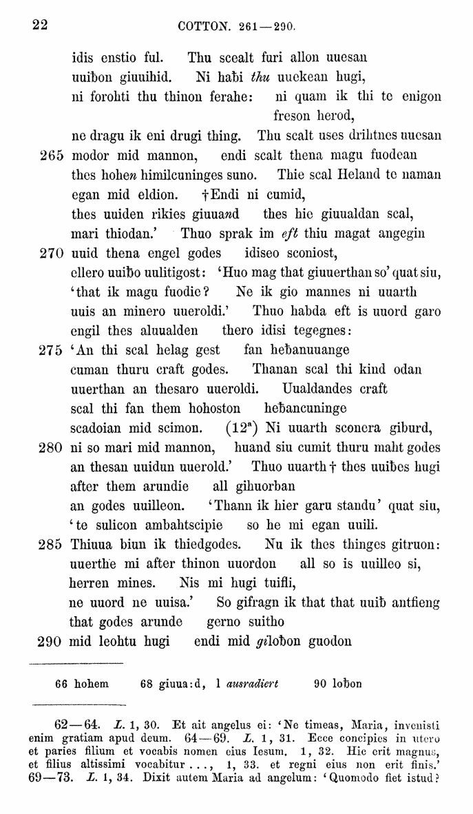 HELIAND herausgegeben von Eduard Sievers (1878) p.  22.