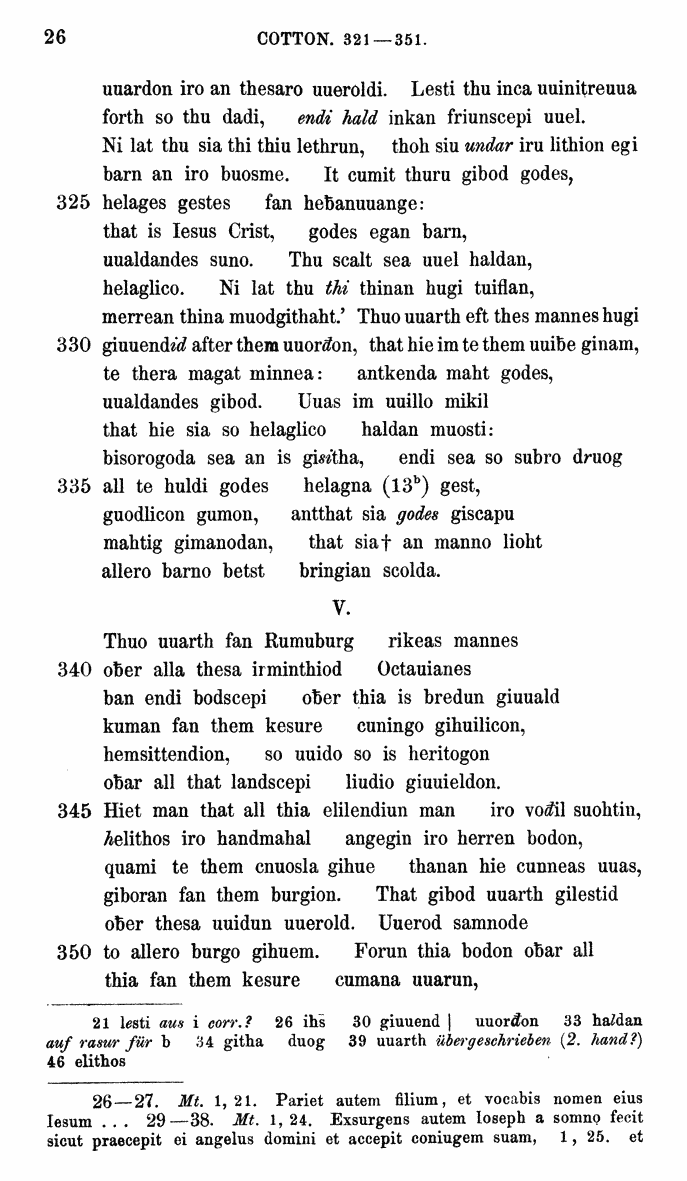 HELIAND herausgegeben von Eduard Sievers (1878) p.  26.
