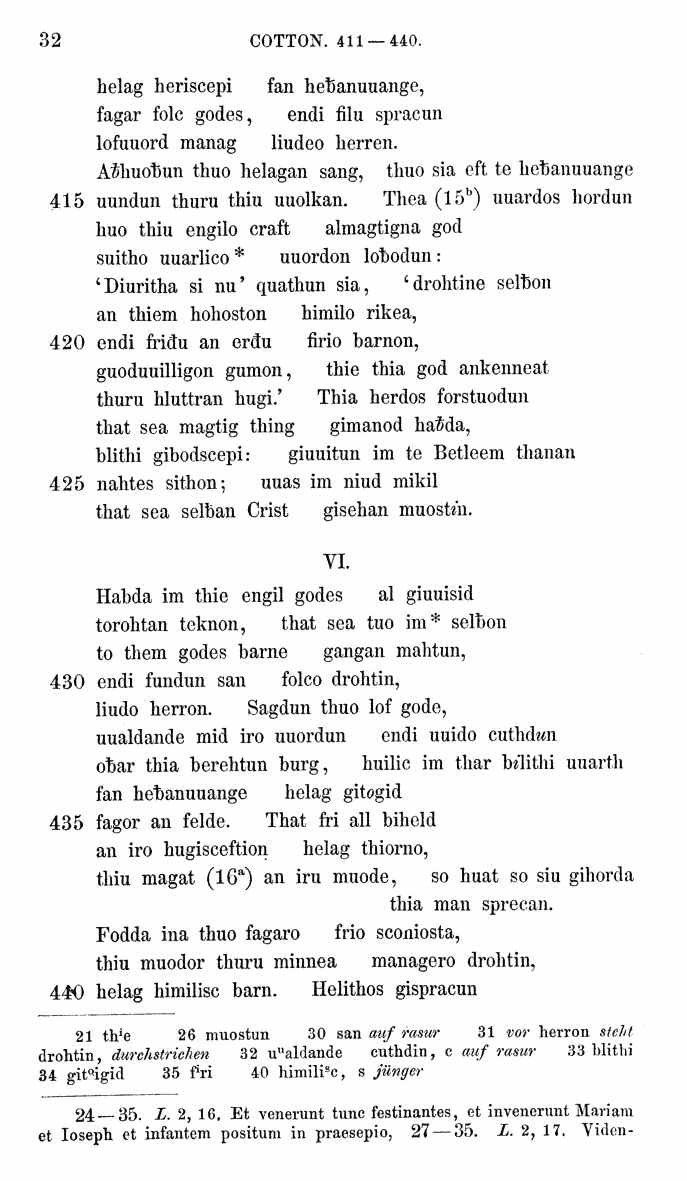 HELIAND herausgegeben von Eduard Sievers (1878) p.  32.