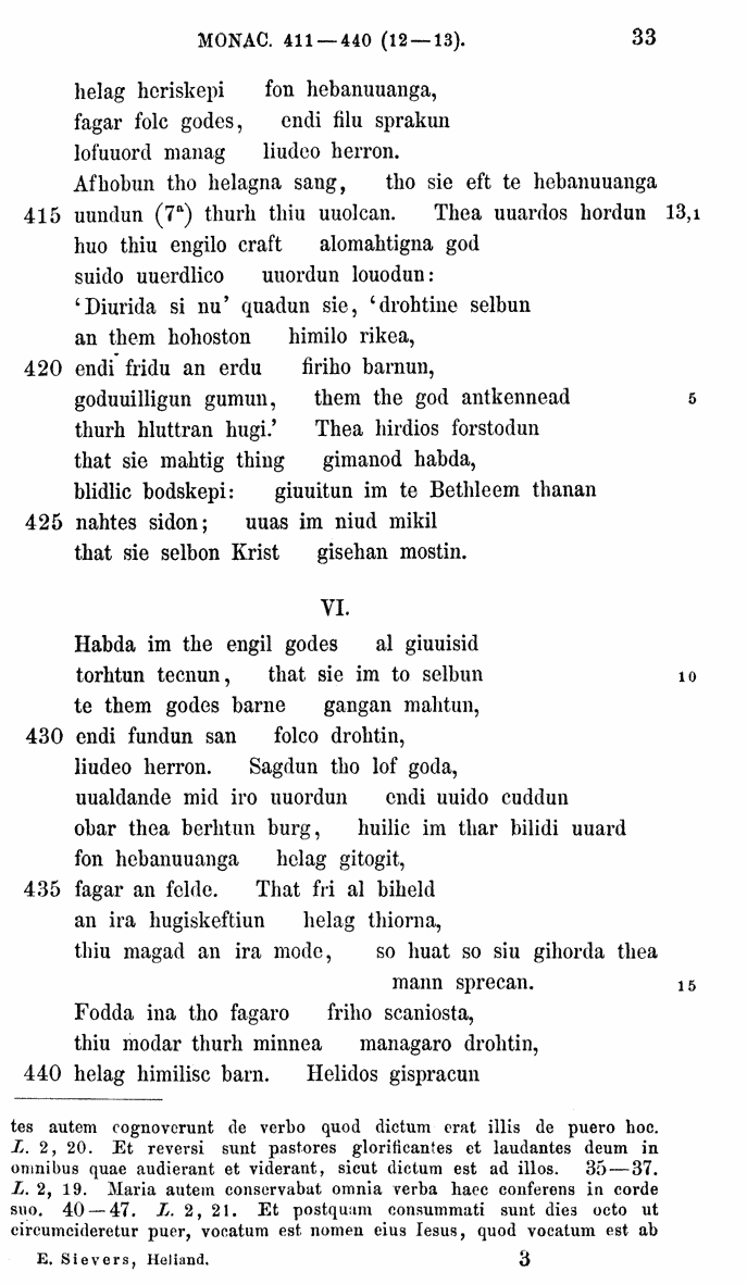 HELIAND herausgegeben von Eduard Sievers (1878) p.  33.