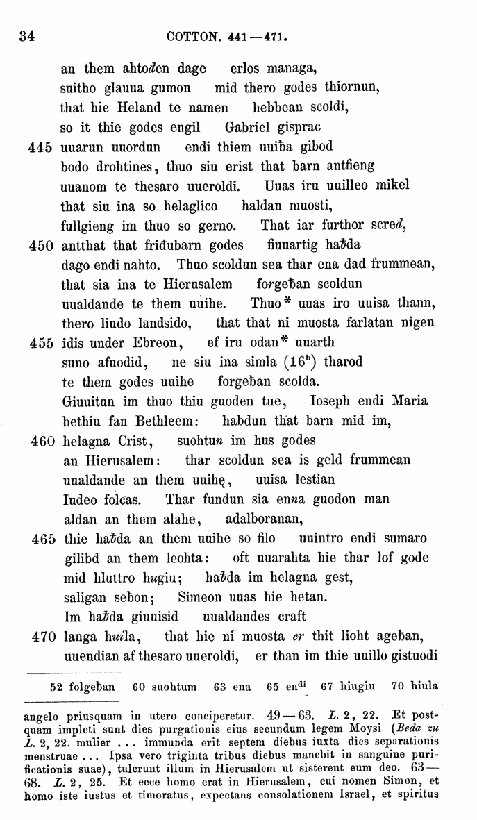 HELIAND herausgegeben von Eduard Sievers (1878) p.  34.