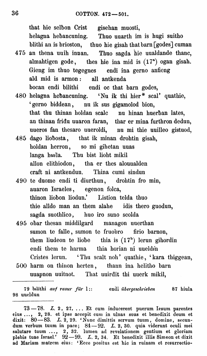 HELIAND herausgegeben von Eduard Sievers (1878) p.  36.