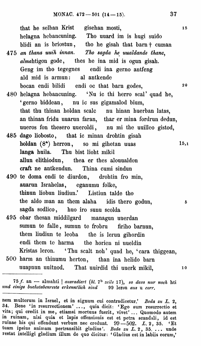 HELIAND herausgegeben von Eduard Sievers (1878) p.  37.