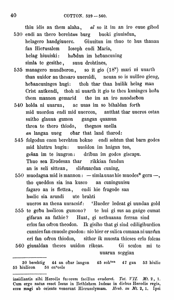 HELIAND herausgegeben von Eduard Sievers (1878) p.  40.