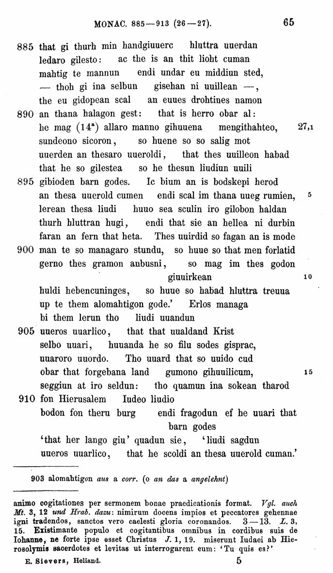 HELIAND herausgegeben von Eduard Sievers (1878) p.  65.