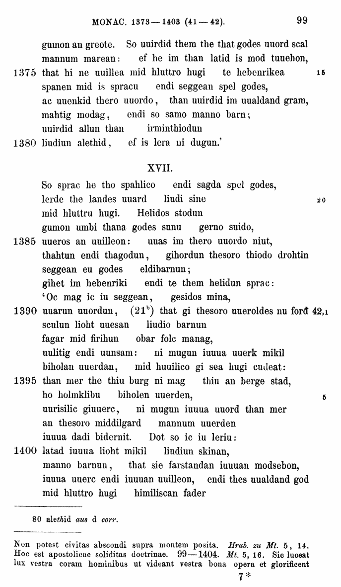 HELIAND herausgegeben von Eduard Sievers (1878) p.  99.
