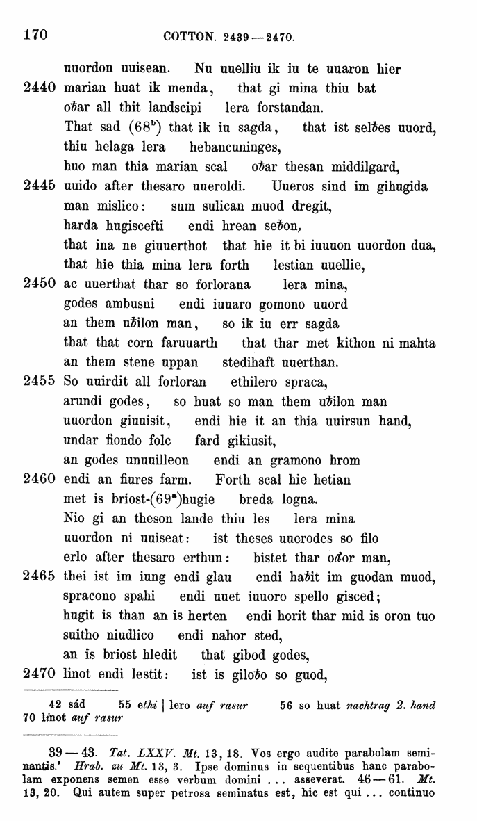 HELIAND herausgegeben von Eduard Sievers (1878) p.  170.