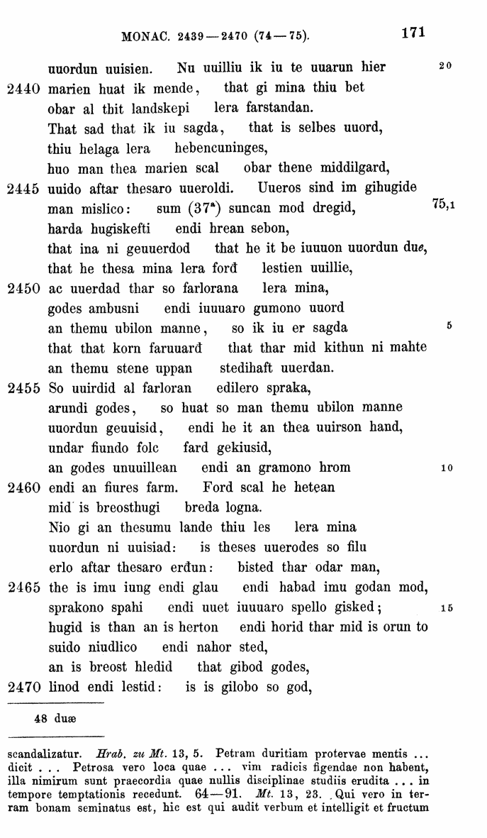 HELIAND herausgegeben von Eduard Sievers (1878) p.  171.