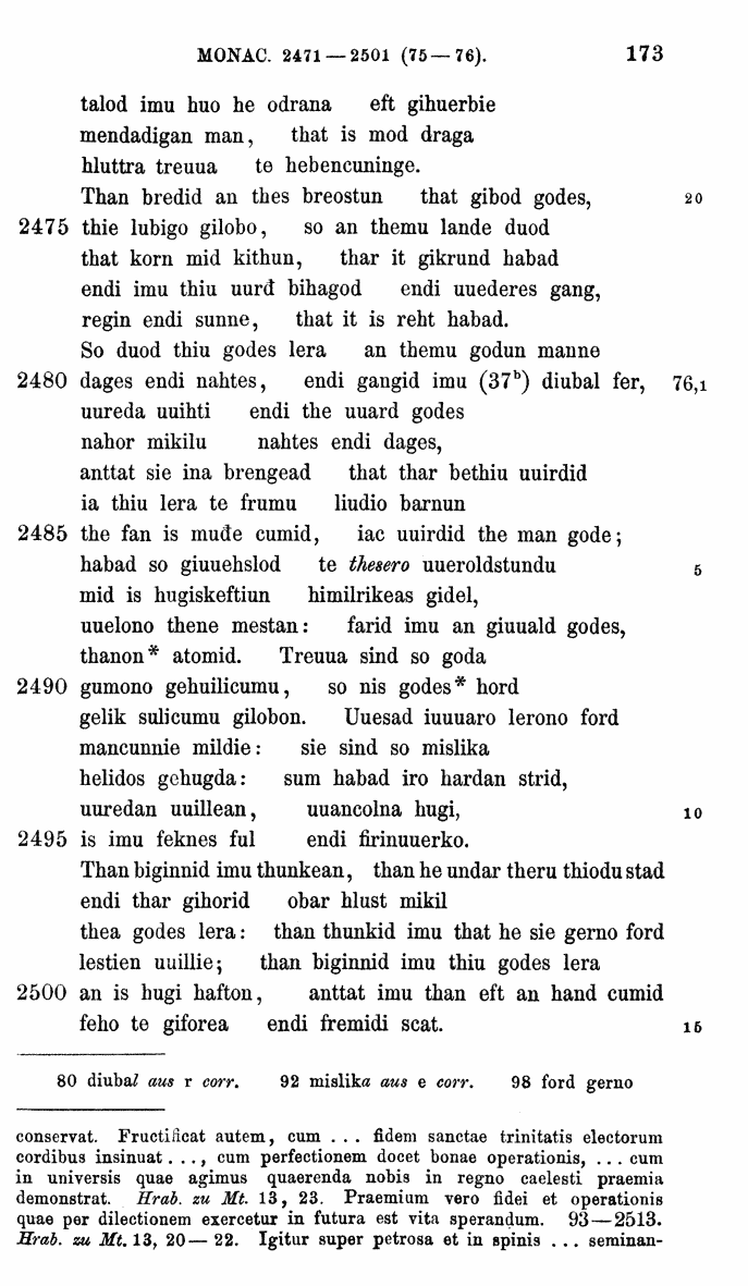 HELIAND herausgegeben von Eduard Sievers (1878) p.  173.