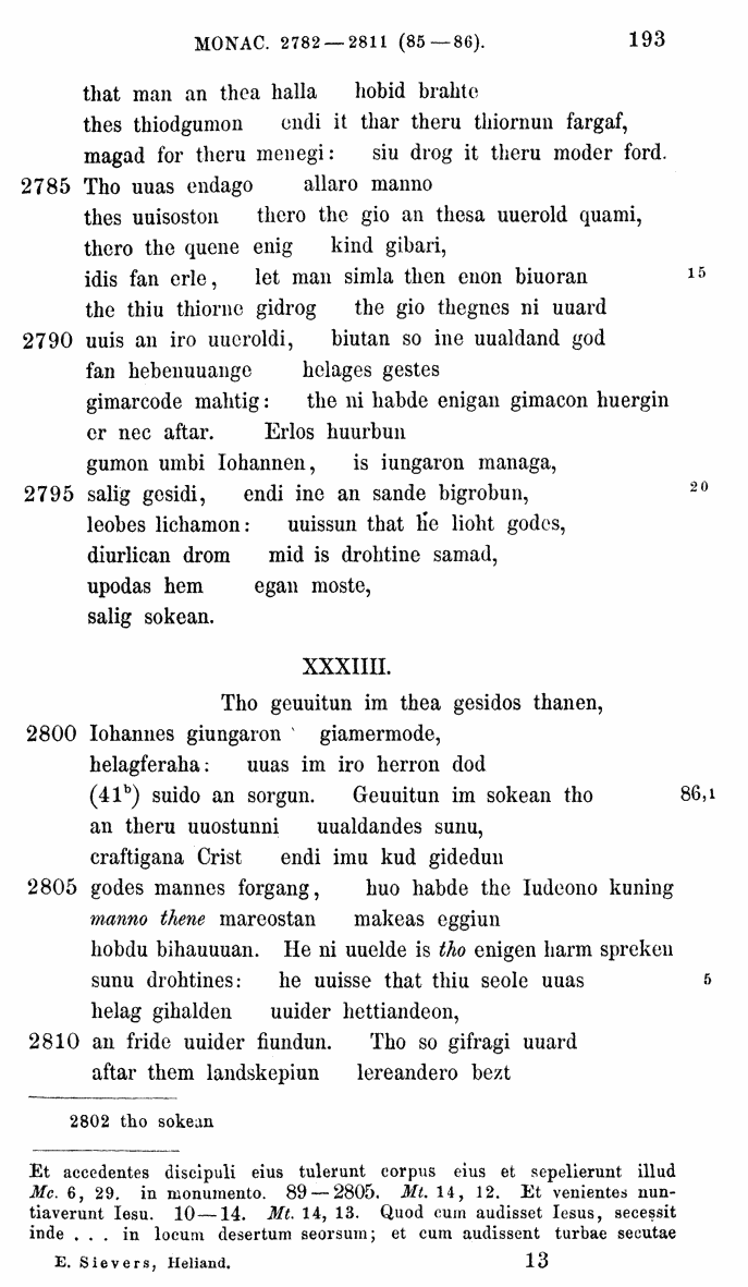 HELIAND herausgegeben von Eduard Sievers (1878) p.  193.