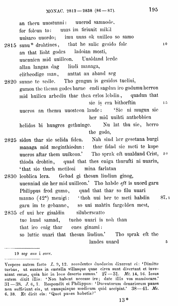 HELIAND herausgegeben von Eduard Sievers (1878) p.  195.