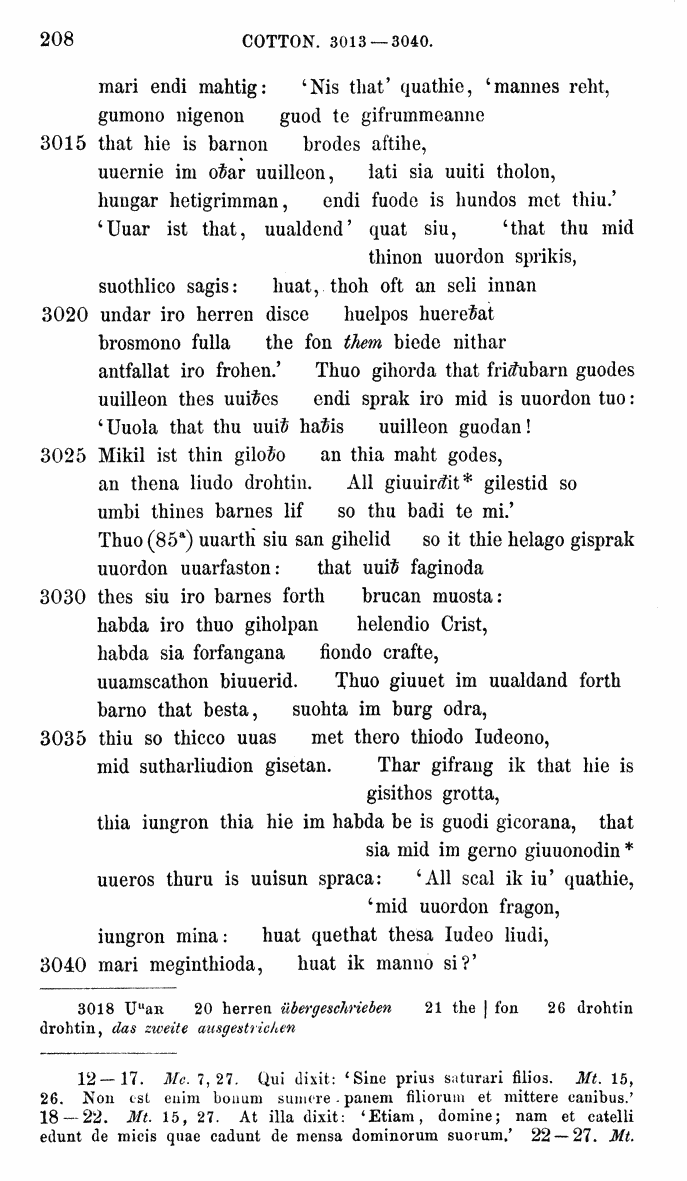 HELIAND herausgegeben von Eduard Sievers (1878) p.  208.