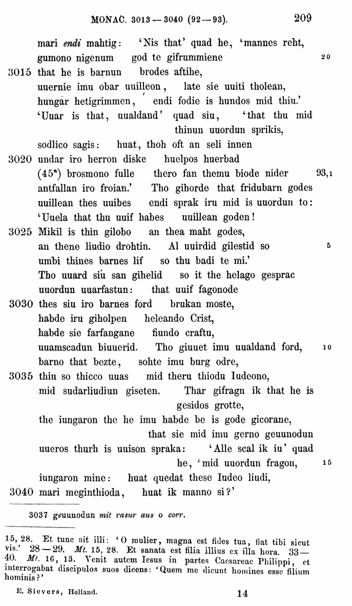 HELIAND herausgegeben von Eduard Sievers (1878) p.  209.