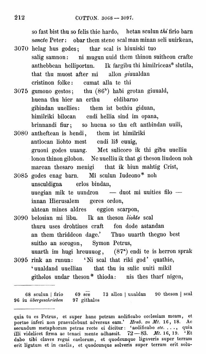 HELIAND herausgegeben von Eduard Sievers (1878) p.  212.