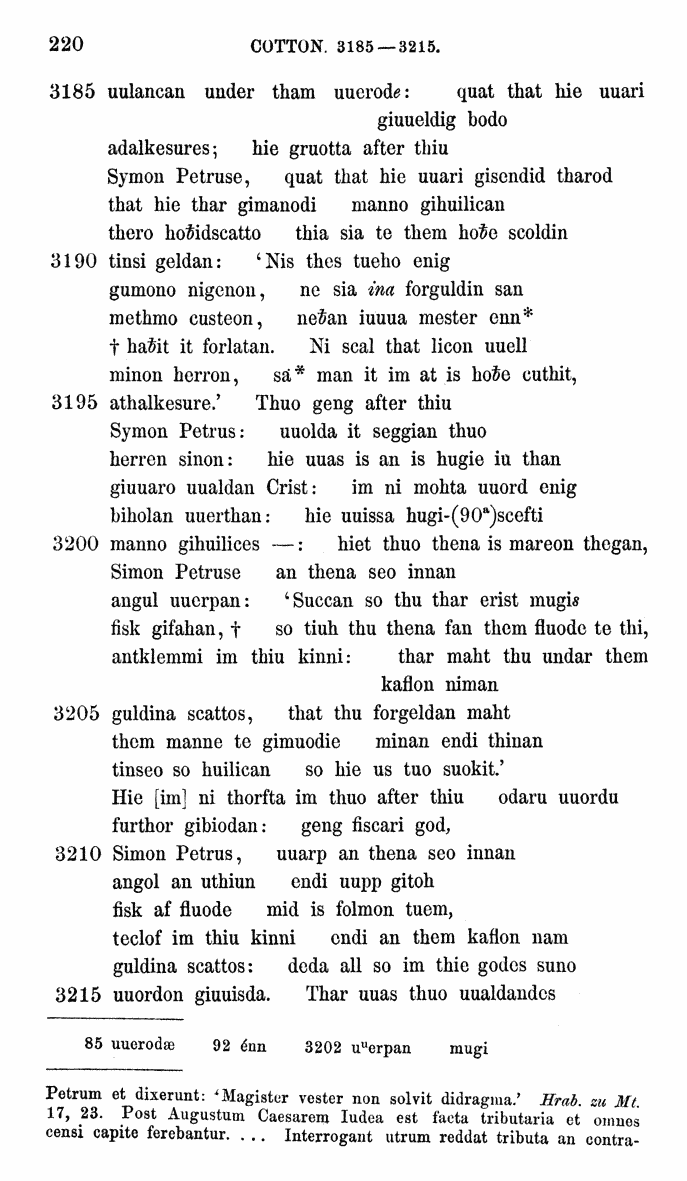 HELIAND herausgegeben von Eduard Sievers (1878) p.  220.
