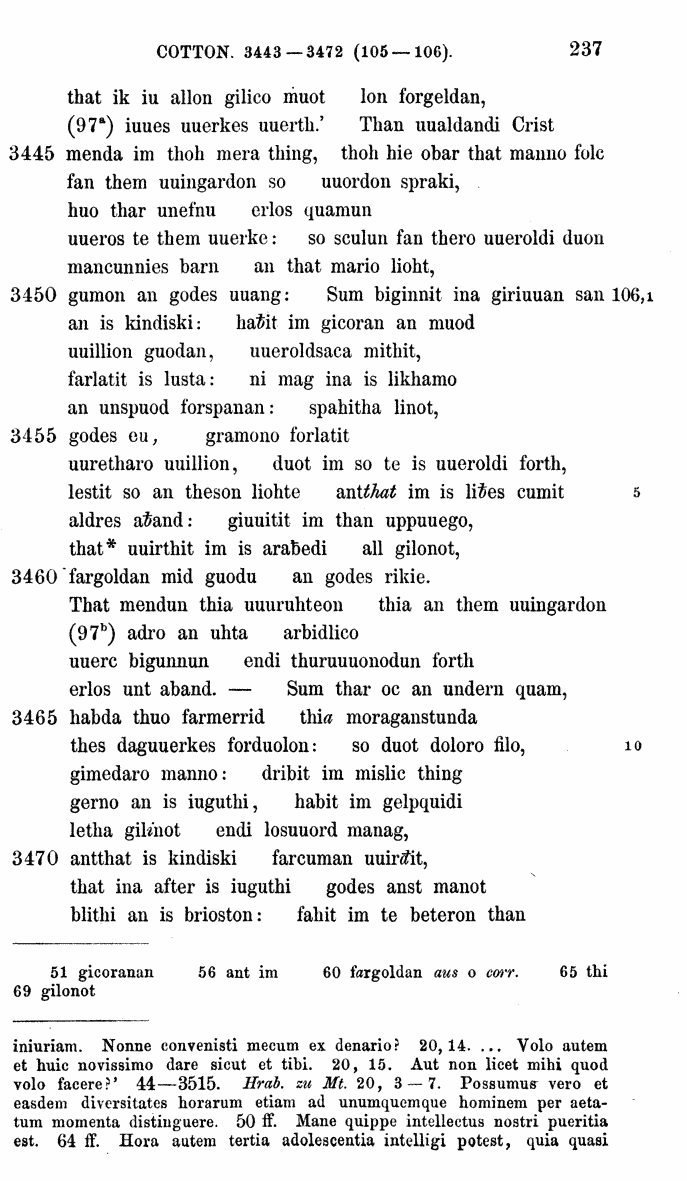 HELIAND herausgegeben von Eduard Sievers (1878) p.  237.