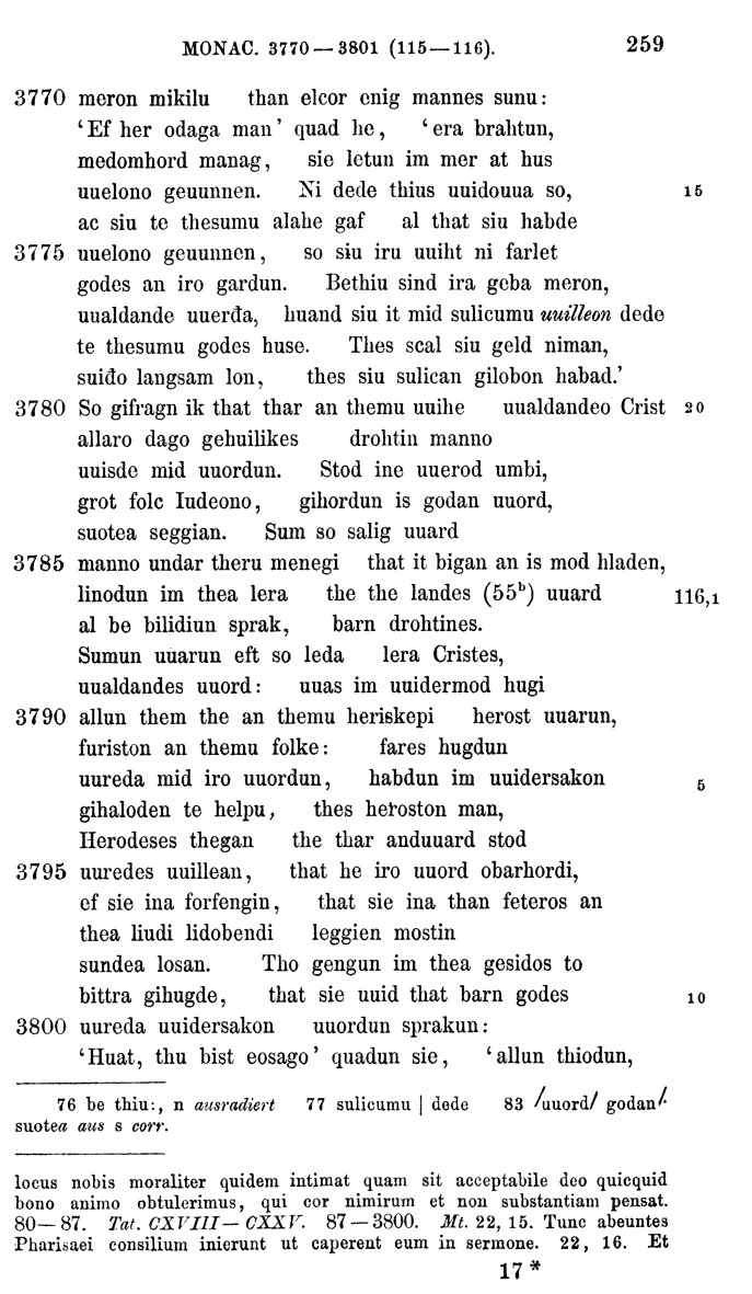 HELIAND herausgegeben von Eduard Sievers (1878) p.  259.