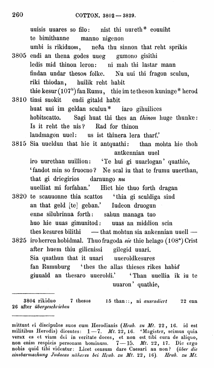 HELIAND herausgegeben von Eduard Sievers (1878) p.  260.