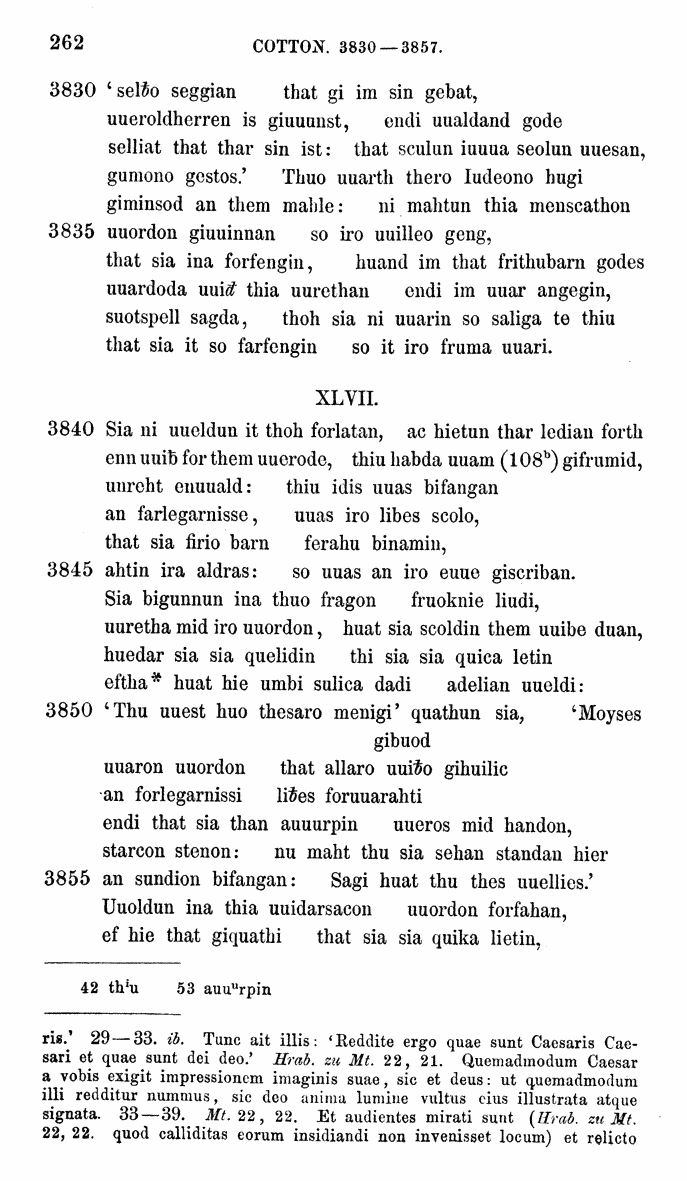 HELIAND herausgegeben von Eduard Sievers (1878) p.  262.