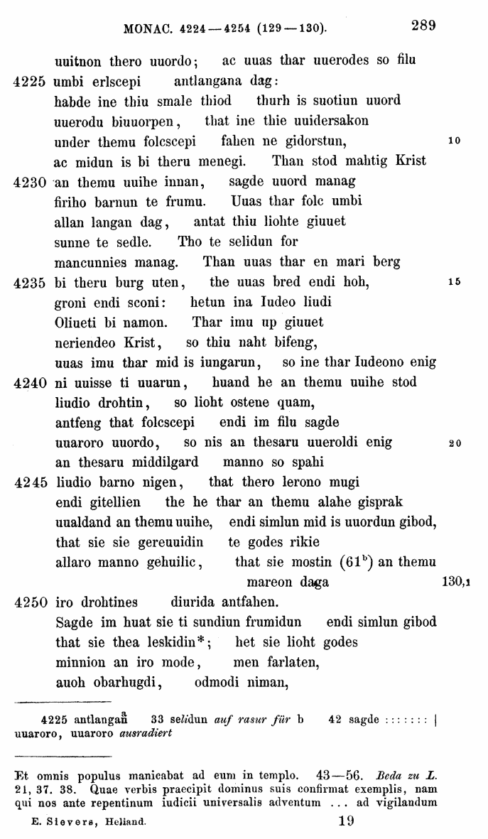 HELIAND herausgegeben von Eduard Sievers (1878) p.  289.