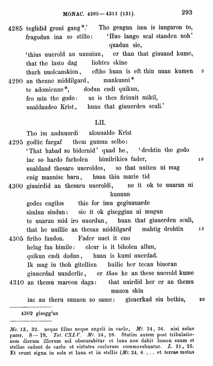 HELIAND herausgegeben von Eduard Sievers (1878) p.  293.