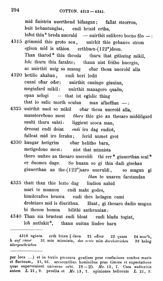 HELIAND herausgegeben von Eduard Sievers (1878) p.  294.