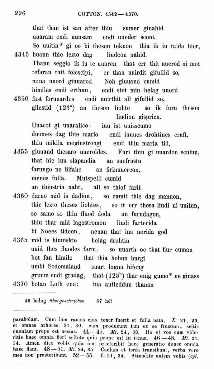 HELIAND herausgegeben von Eduard Sievers (1878) p.  296.