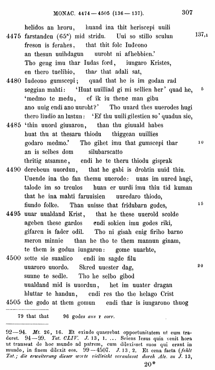 HELIAND herausgegeben von Eduard Sievers (1878) p.  307.
