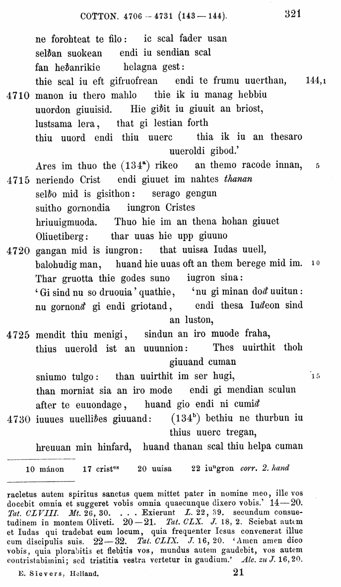 HELIAND herausgegeben von Eduard Sievers (1878) p.  321.