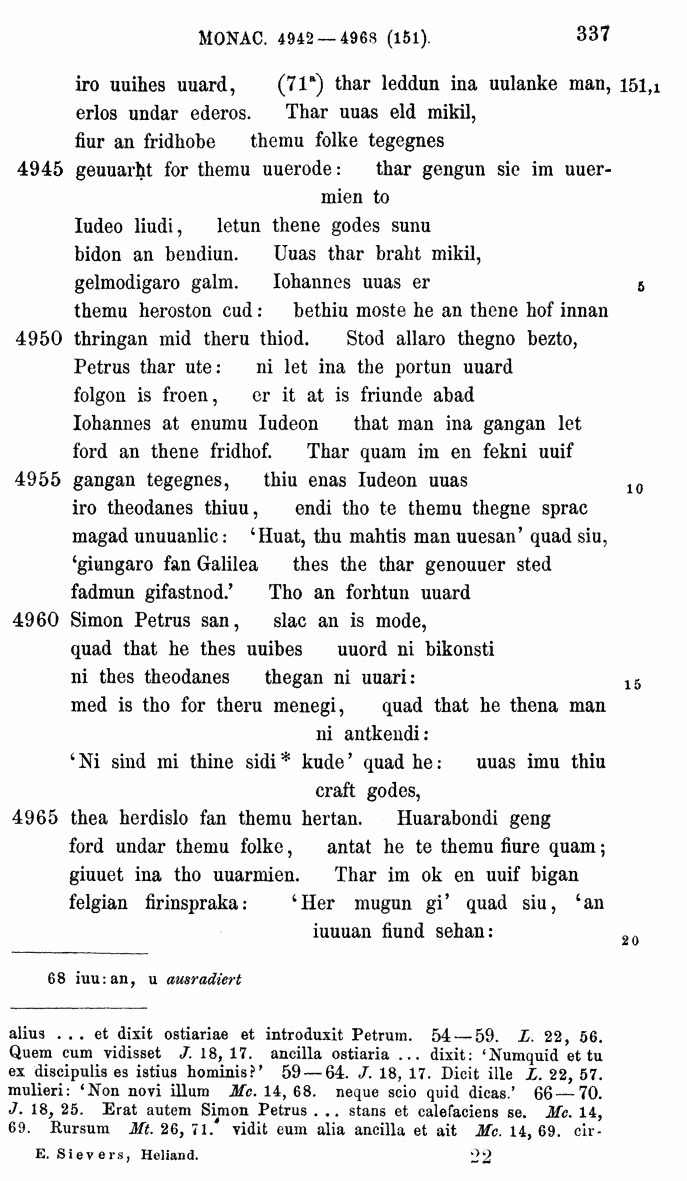 HELIAND herausgegeben von Eduard Sievers (1878) p.  337.