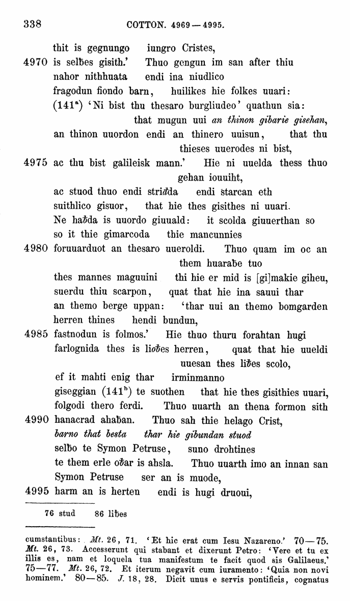 HELIAND herausgegeben von Eduard Sievers (1878) p.  338.