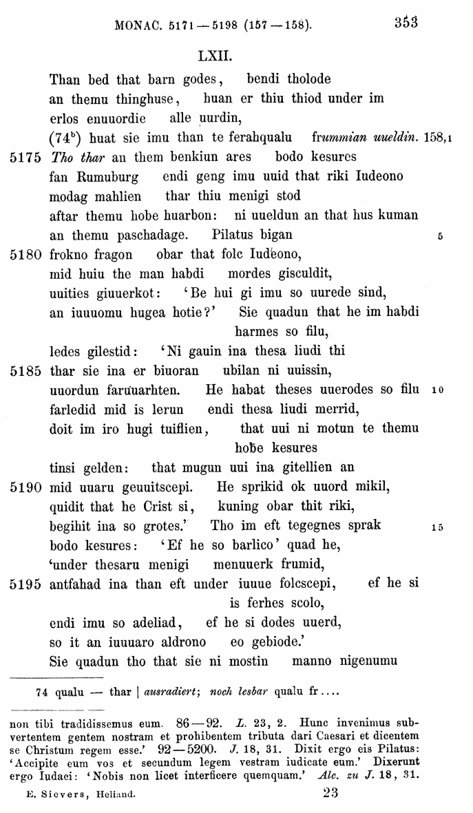 HELIAND herausgegeben von Eduard Sievers (1878) p.  353.