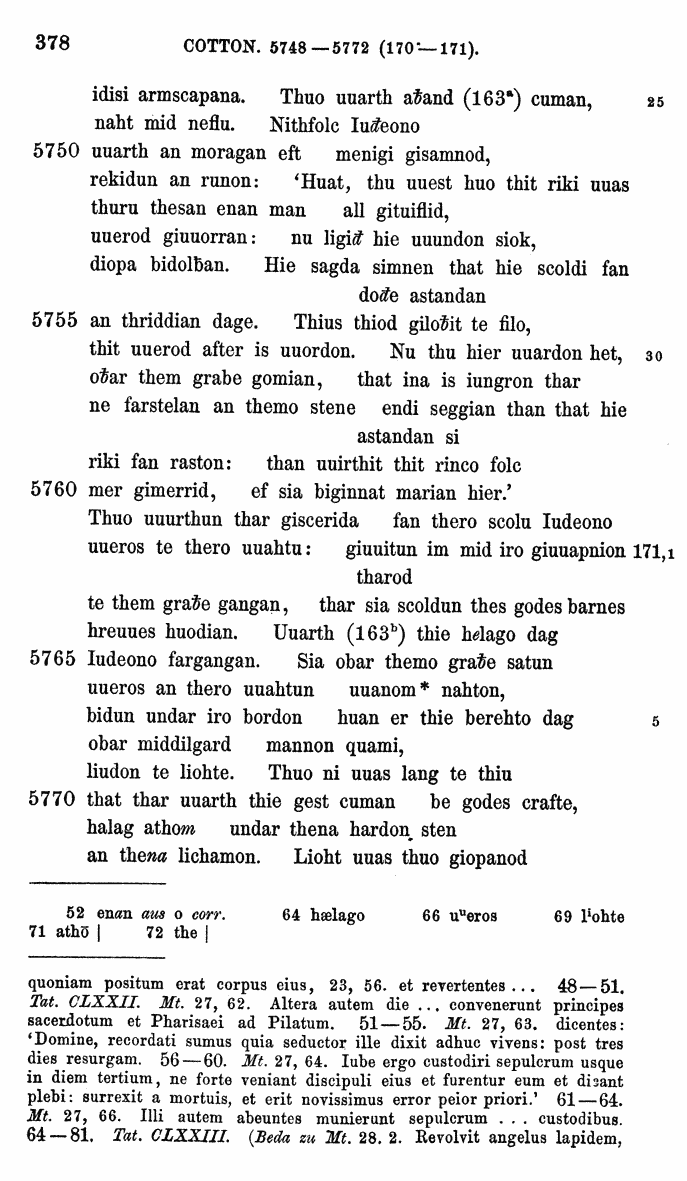 HELIAND herausgegeben von Eduard Sievers (1878) p.  378.