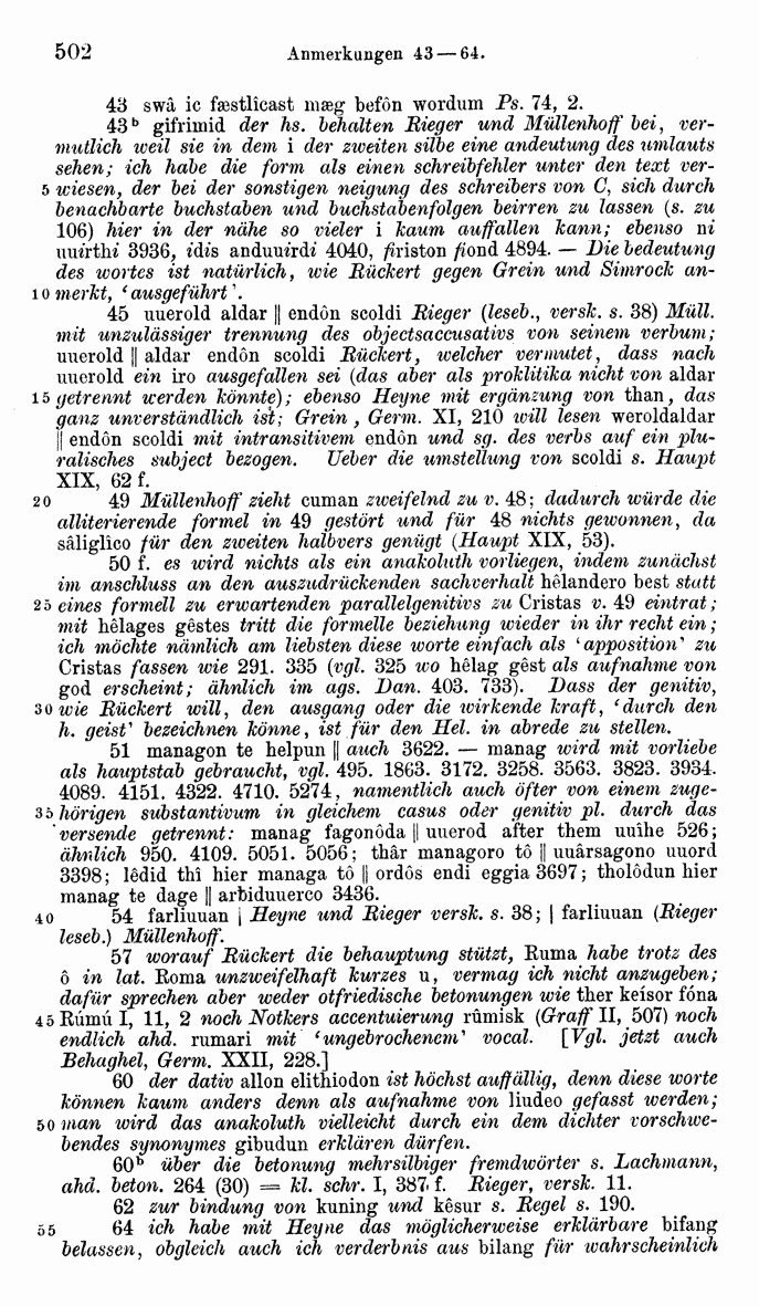 HELIAND herausgegeben von Eduard Sievers (1878) p.  502.