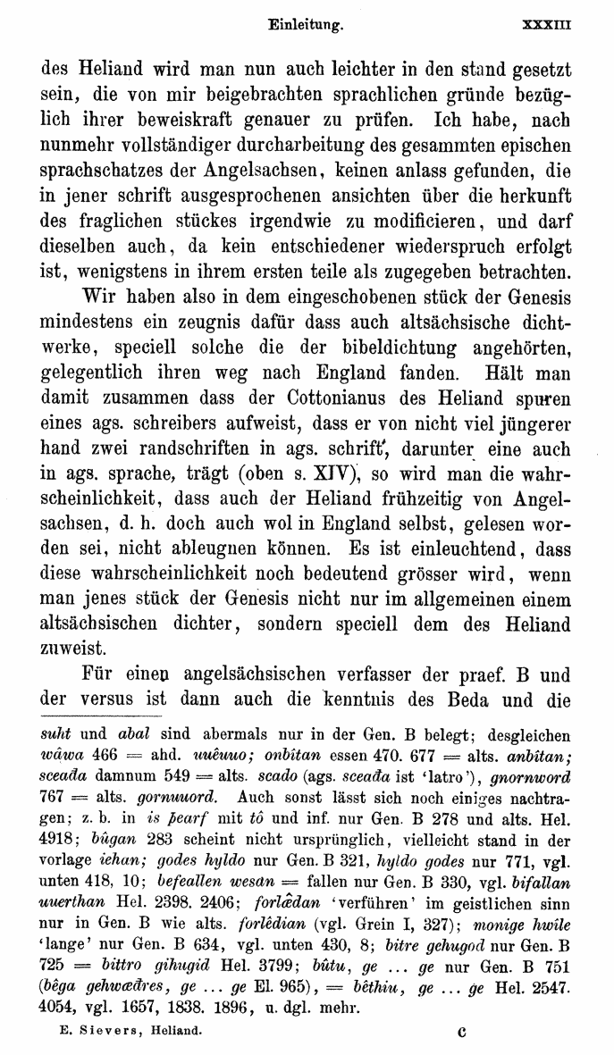 HELIAND herausgegeben von Eduard Sievers (1878) p.  xxxiii.