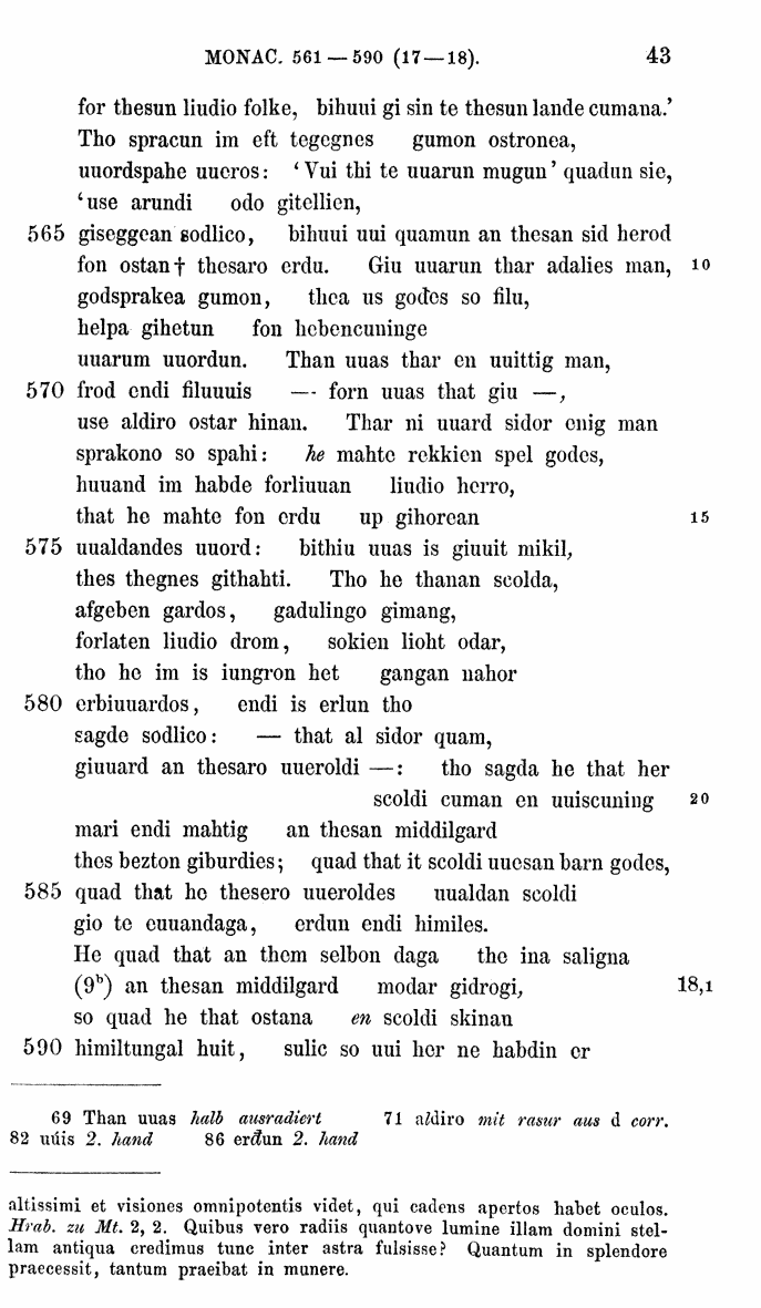 HELIAND herausgegeben von Eduard Sievers (1878) p.  43.