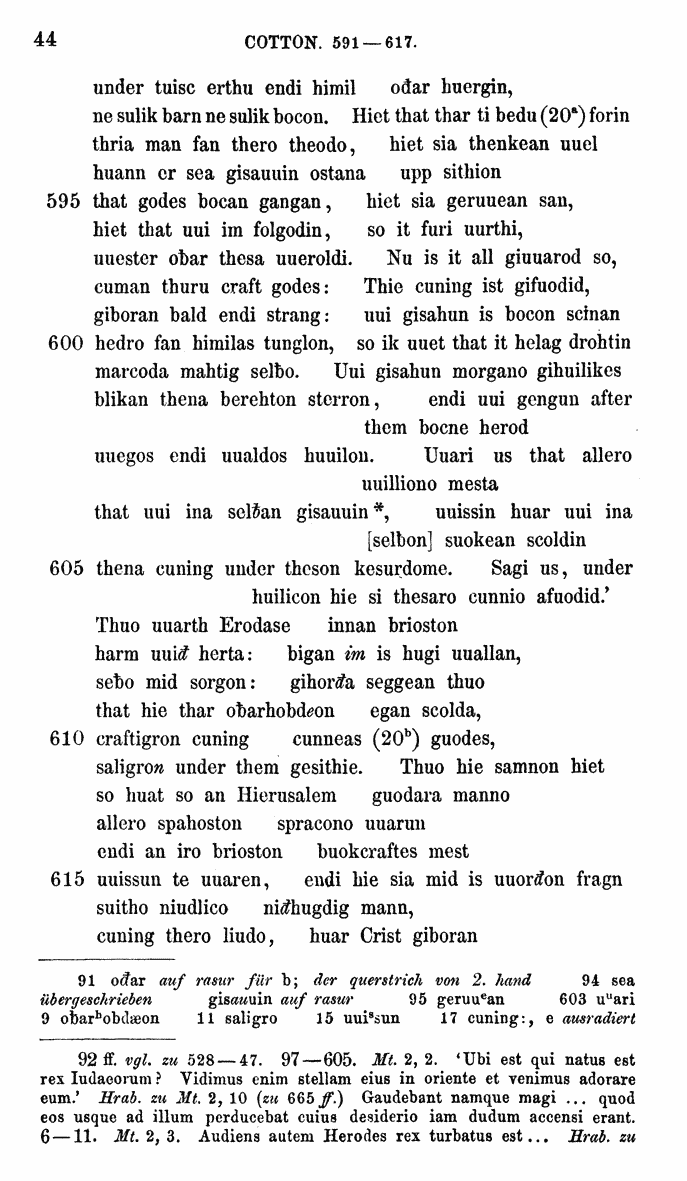 HELIAND herausgegeben von Eduard Sievers (1878) p.  44.