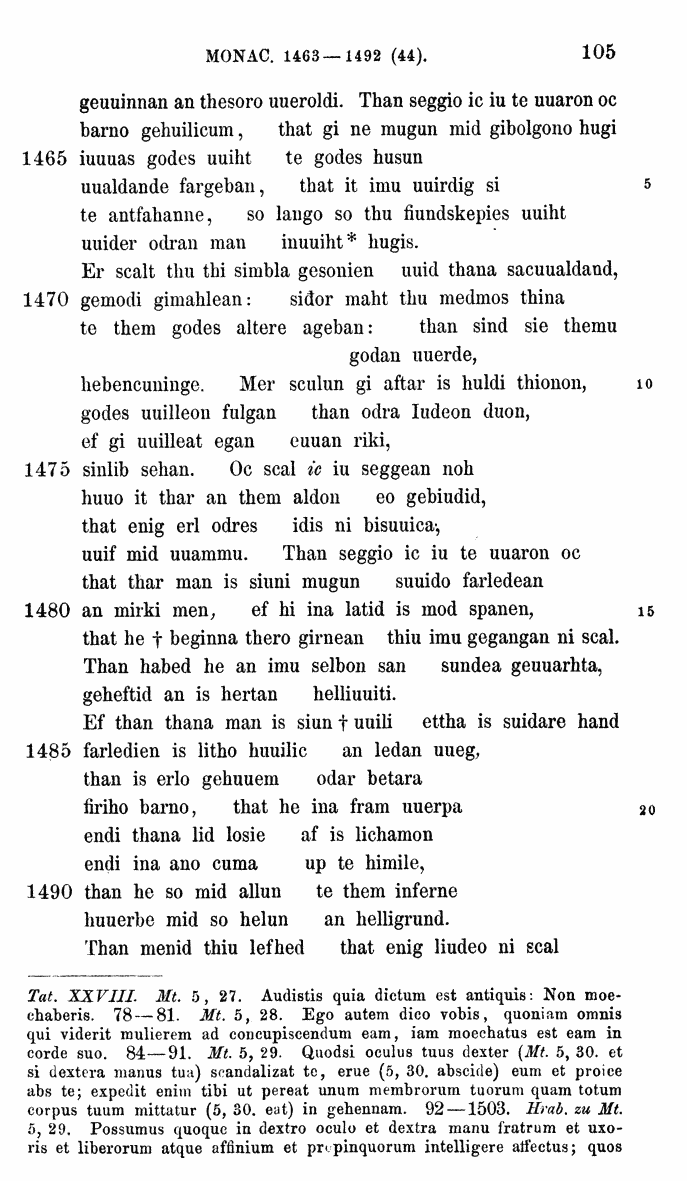 HELIAND herausgegeben von Eduard Sievers (1878) p.  105.