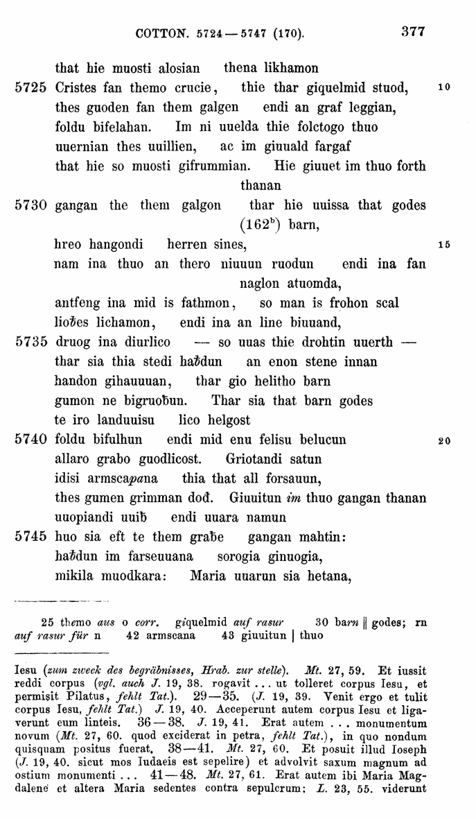 HELIAND herausgegeben von Eduard Sievers (1878) p.  377.