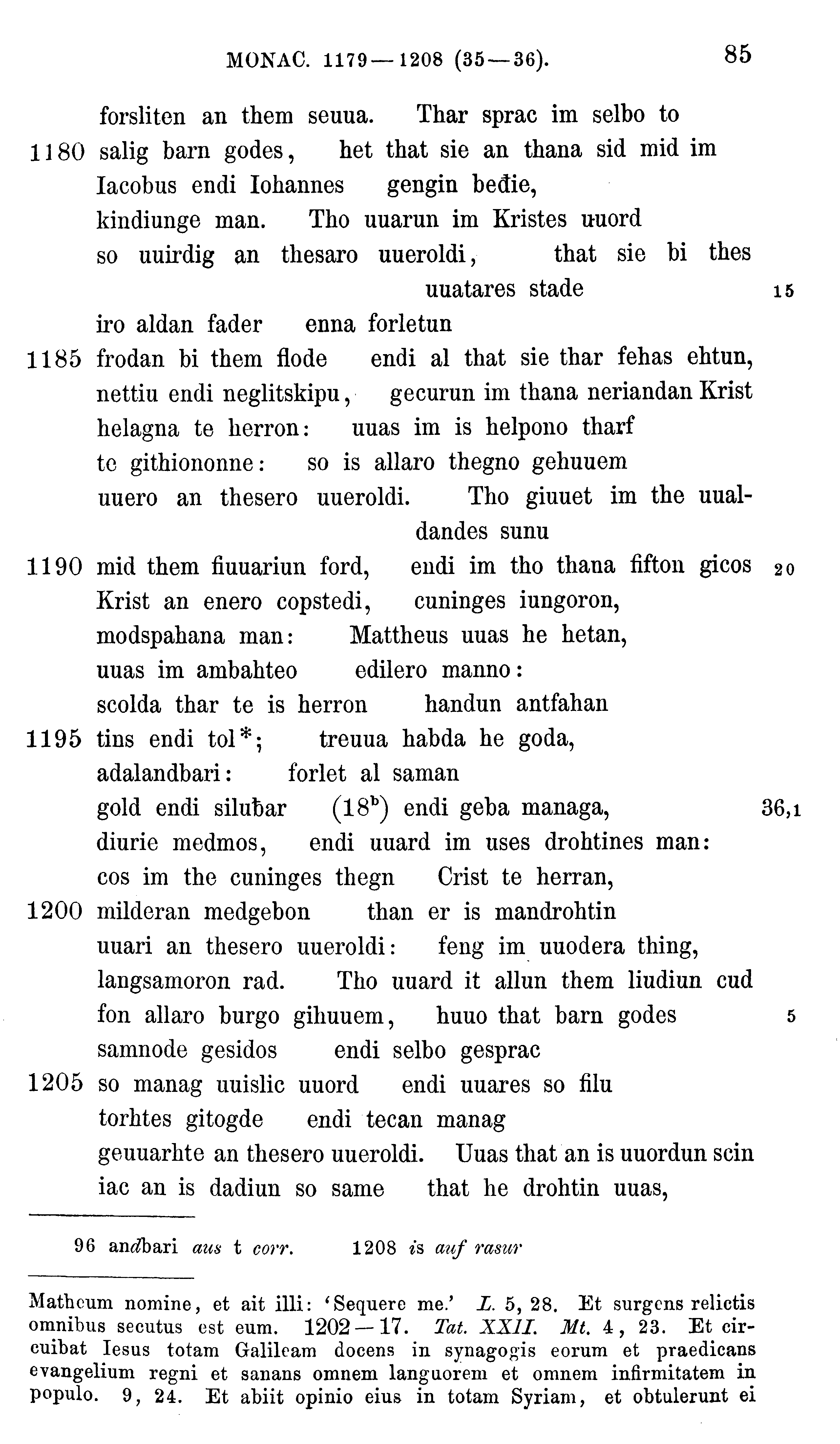 facsimile image (Sievers 1878, p. 85)